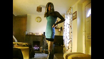 Crossdresser in blue minidress