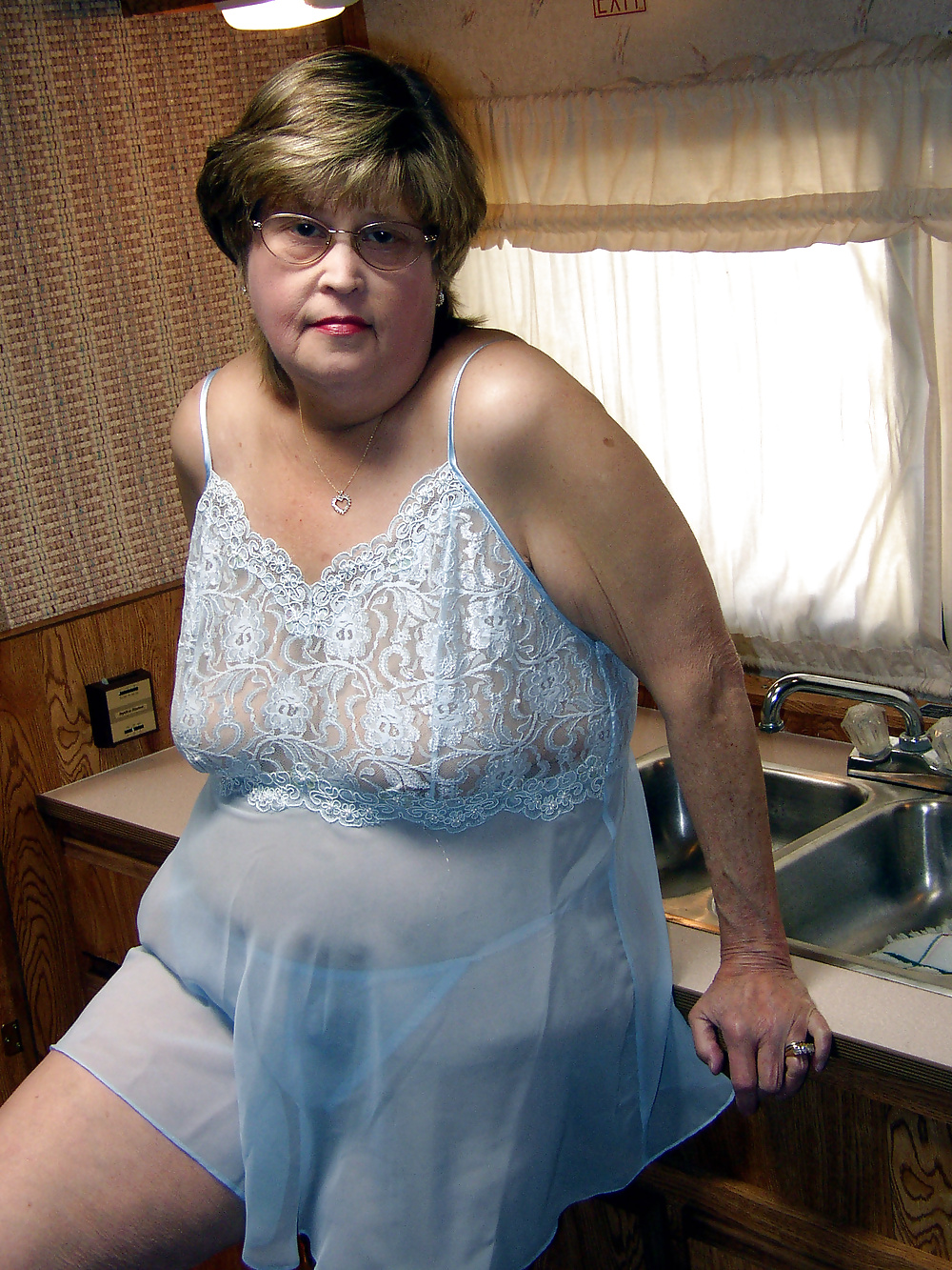 Mature BBW In Sheer Blue Nightgown #41005597
