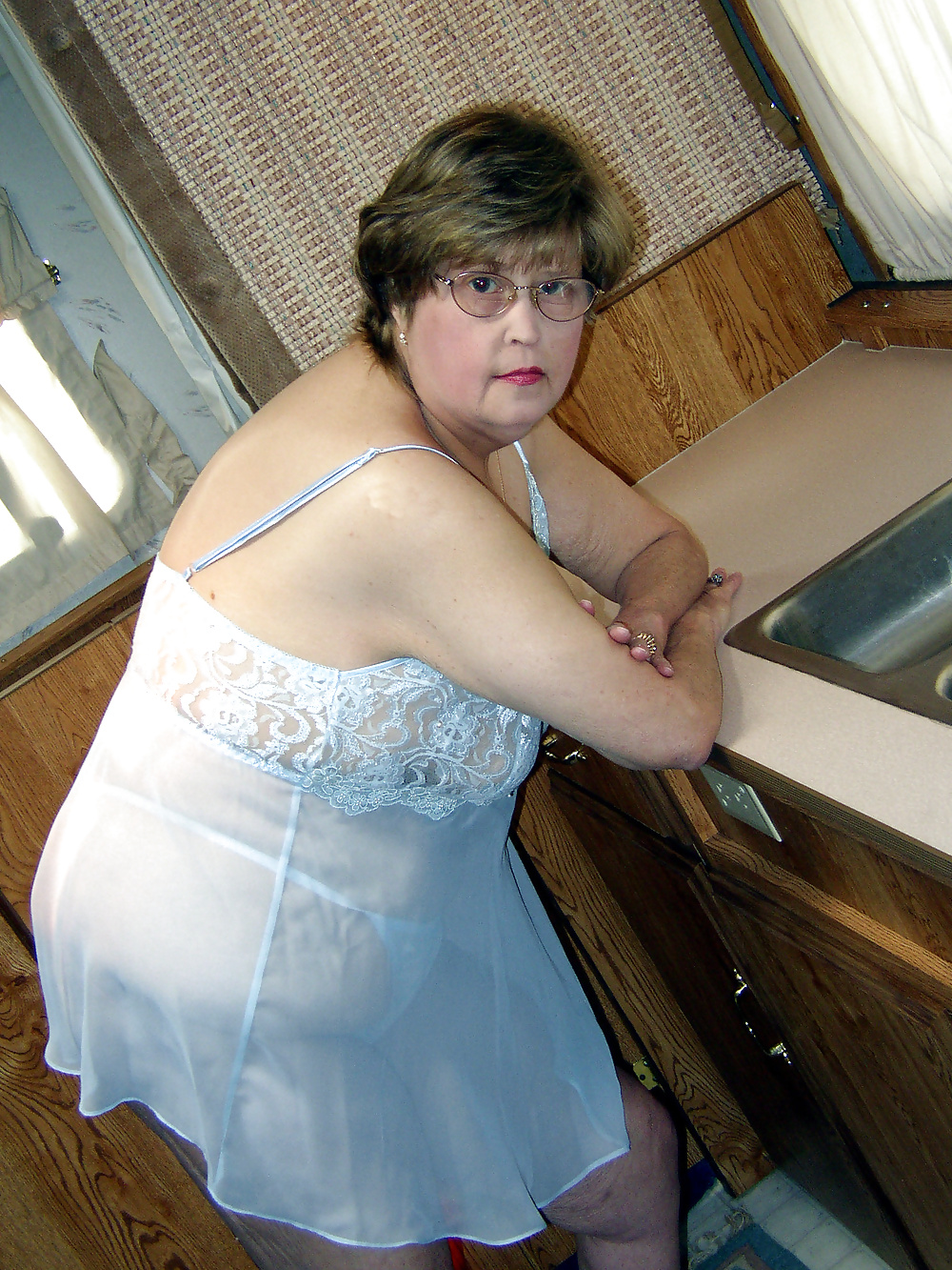 Mature BBW In Sheer Blue Nightgown #41005636