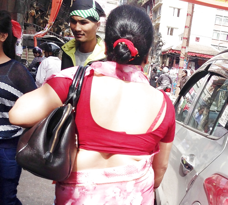 Sexy nepali mom showing red bra in market #40280862