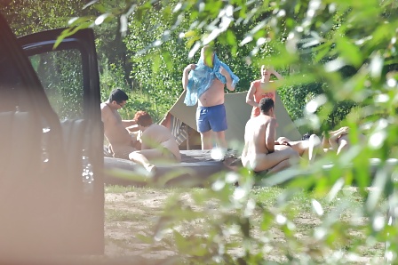 Russian nudists have fun in the forest #35415398