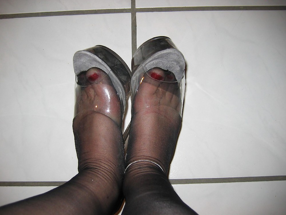 My Clear Heels and black Stockings #34197970