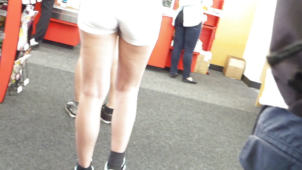 Teen ass crack & butt in tight white shorts #23636566