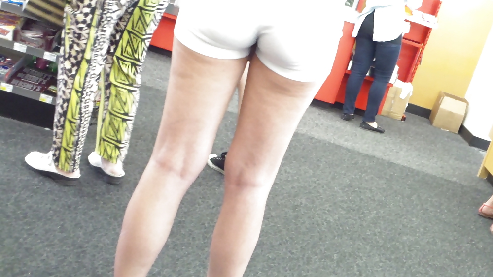 Teen ass crack & butt in tight white shorts #23636590