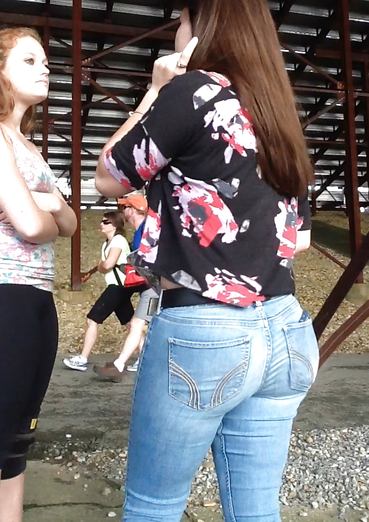 Candid big ass brunette tean in tight jeans #36658089