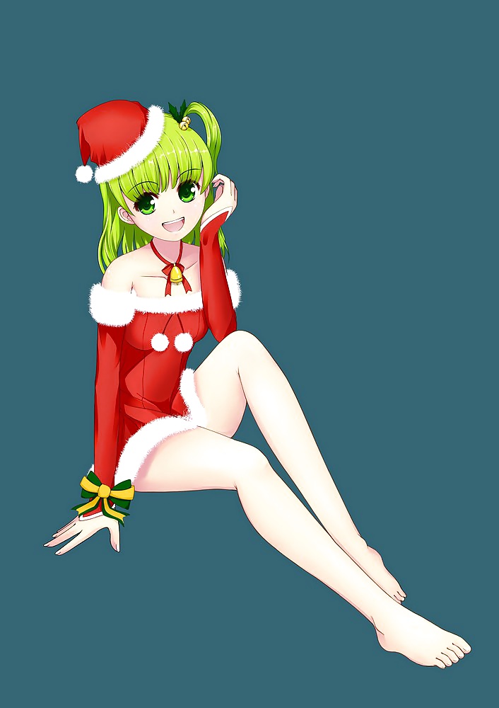 Anime style: hot legs and feet in Christmas outfit #39970515