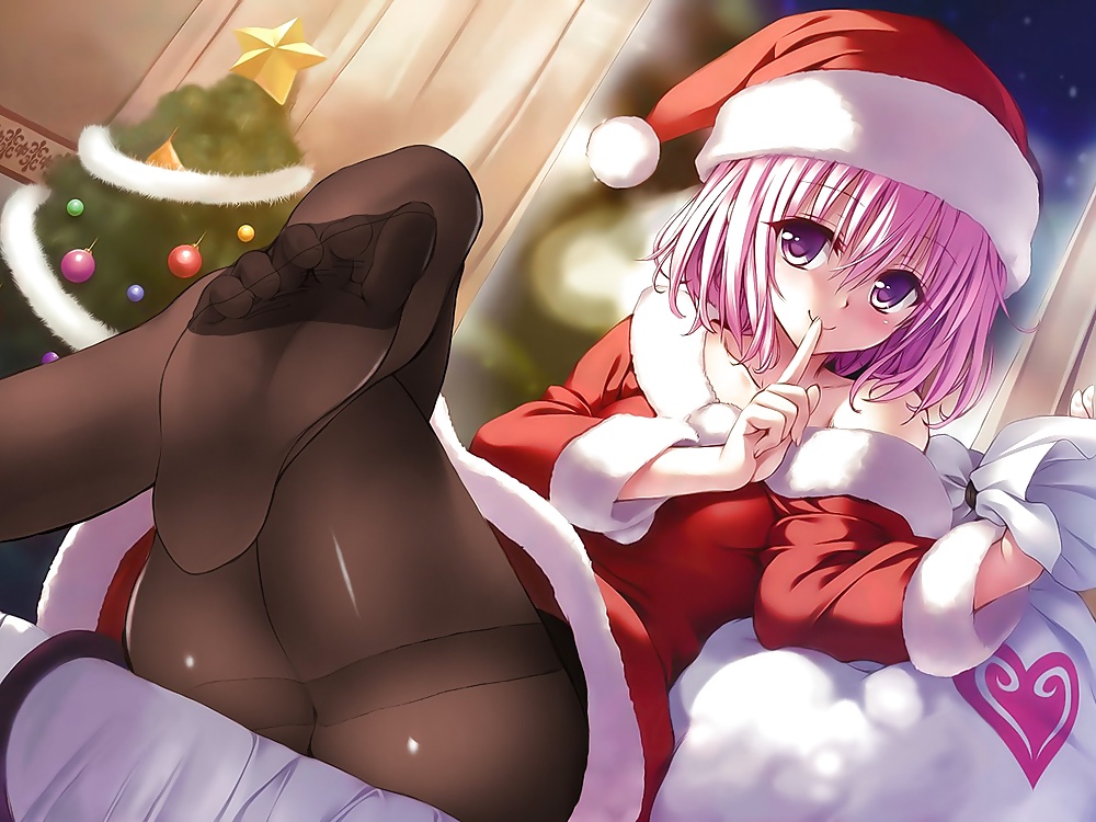 Anime style: hot legs and feet in Christmas outfit #39970561