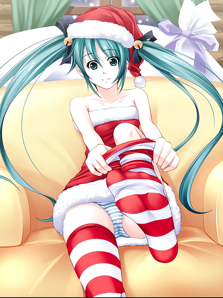 Anime style: hot legs and feet in Christmas outfit #39970599