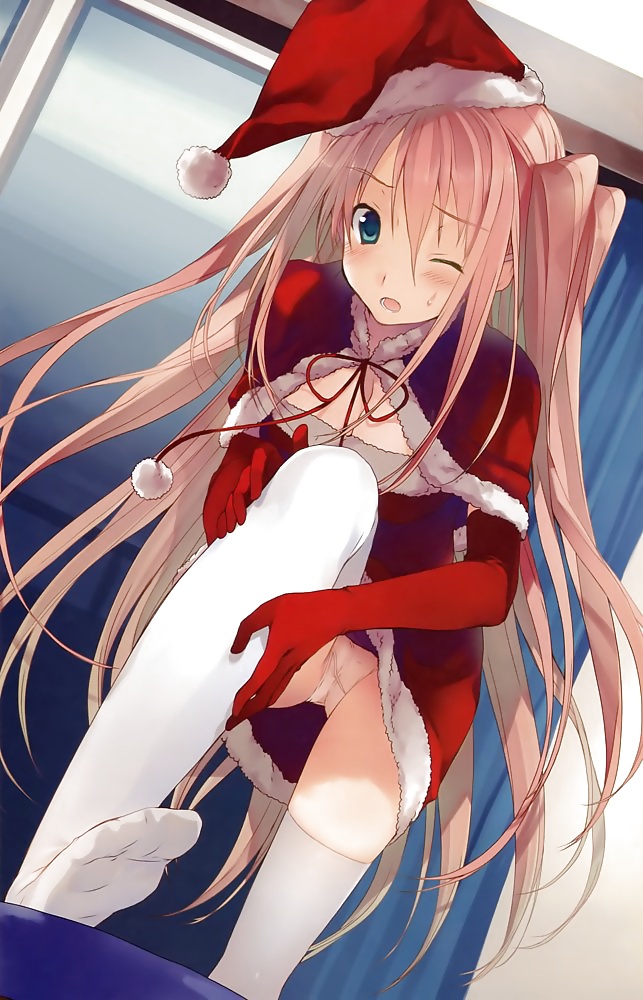 Anime style: hot legs and feet in Christmas outfit #39970612