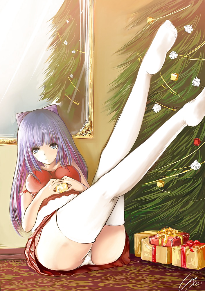 Anime style: hot legs and feet in Christmas outfit #39970630