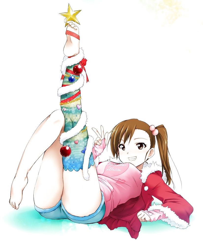 Anime style: hot legs and feet in Christmas outfit #39970755