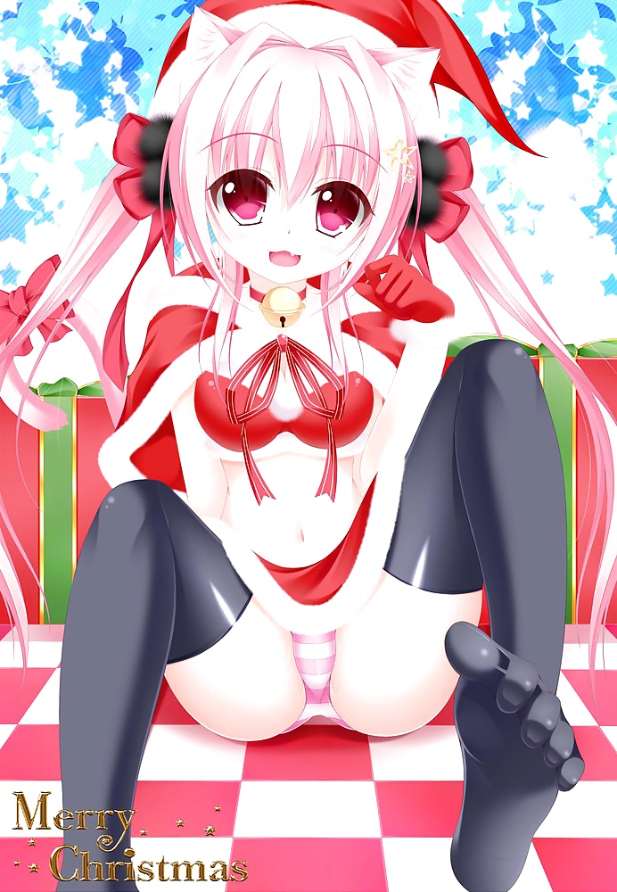 Anime style: hot legs and feet in Christmas outfit #39970784