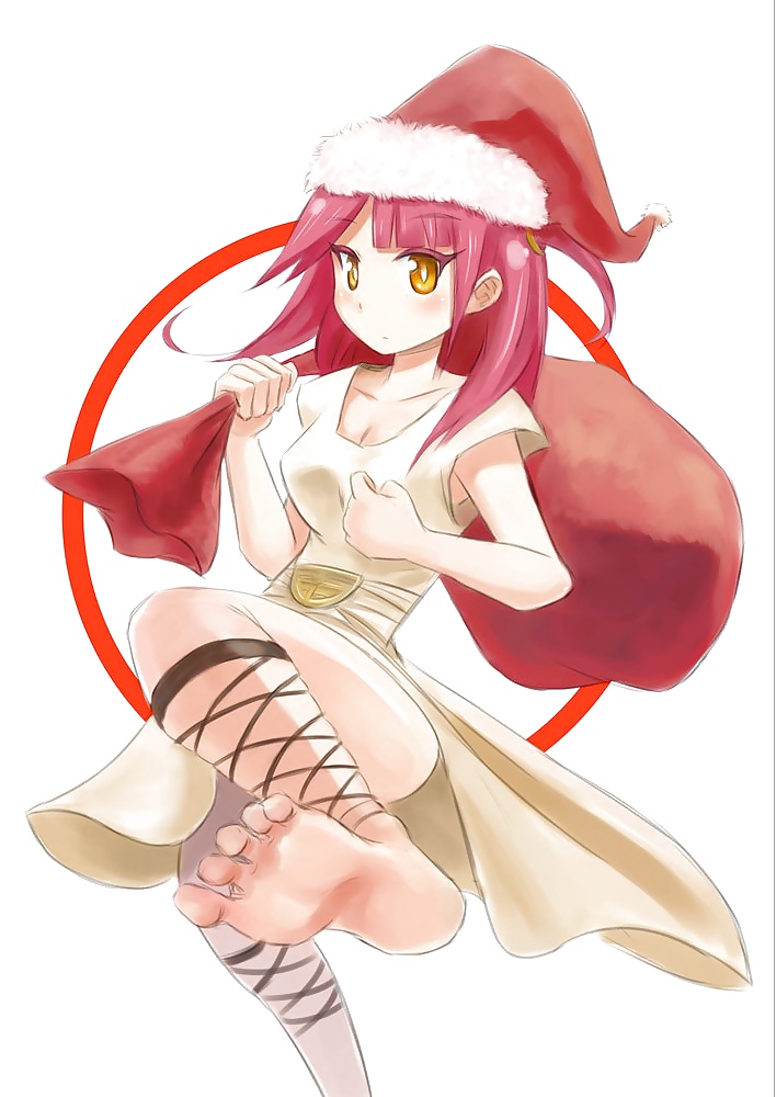 Anime style: hot legs and feet in Christmas outfit #39970792