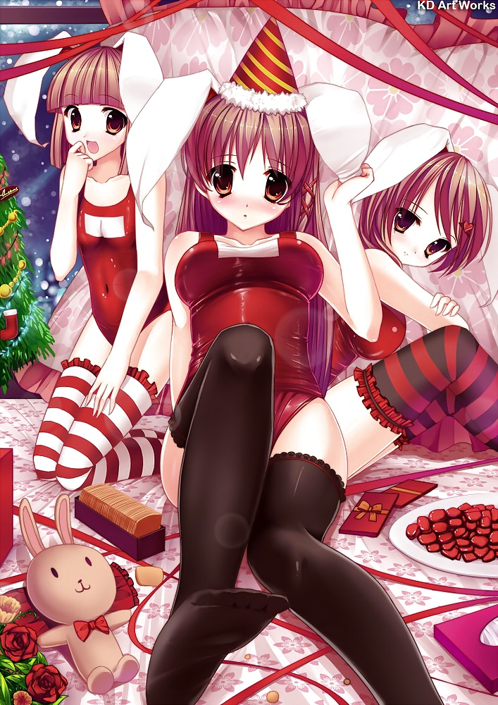 Anime style: hot legs and feet in Christmas outfit #39970815