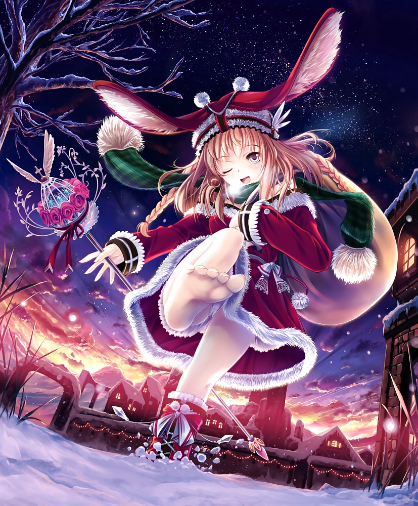 Anime style: hot legs and feet in Christmas outfit #39970842