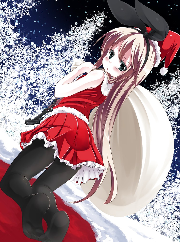 Anime style: hot legs and feet in Christmas outfit #39970862