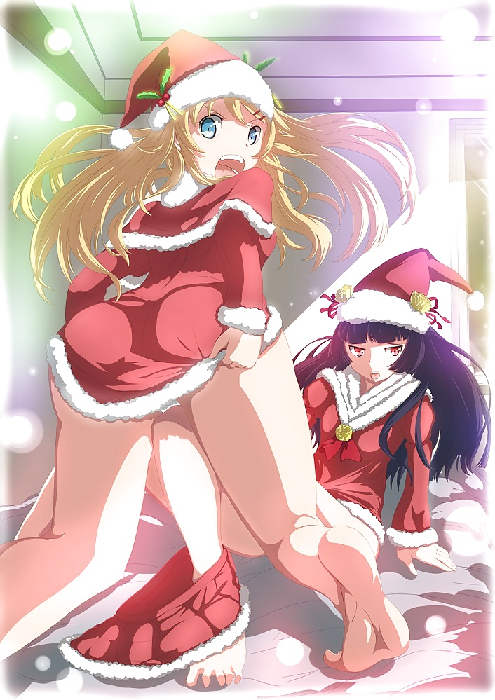 Anime style: hot legs and feet in Christmas outfit #39970881