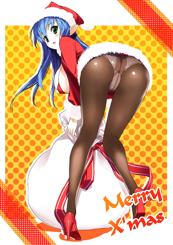 Anime style: hot legs and feet in Christmas outfit #39970964