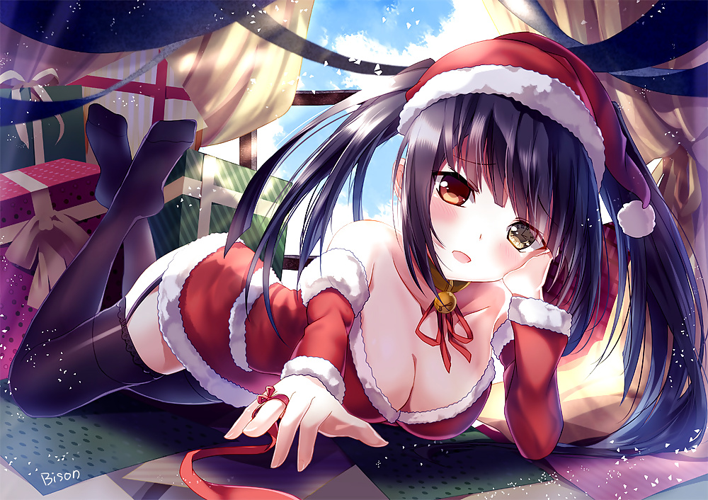 Anime style: hot legs and feet in Christmas outfit #39971017