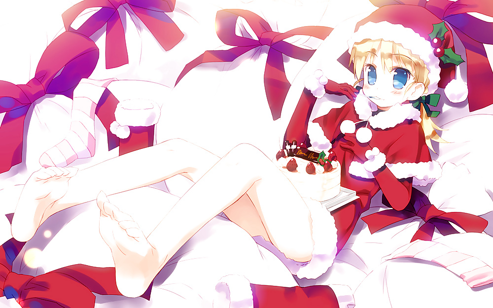 Anime style: hot legs and feet in Christmas outfit #39971127