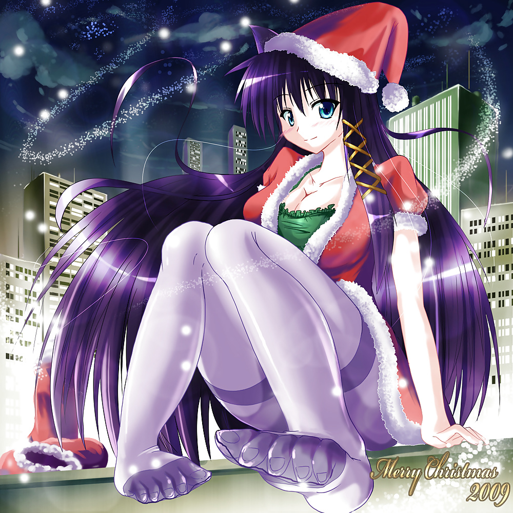 Anime style: hot legs and feet in Christmas outfit #39971268