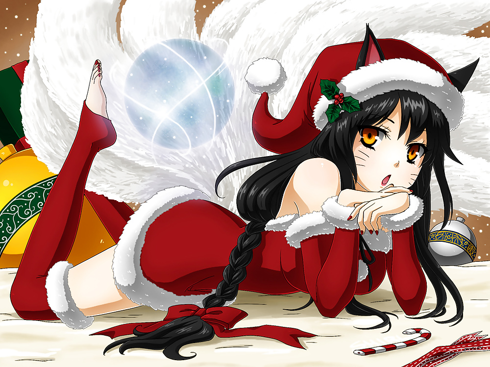 Anime style: hot legs and feet in Christmas outfit #39971309