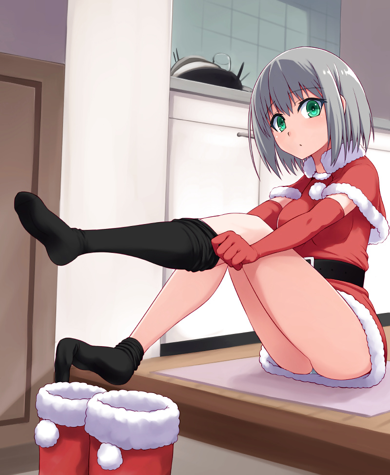 Anime style: hot legs and feet in Christmas outfit #39971337