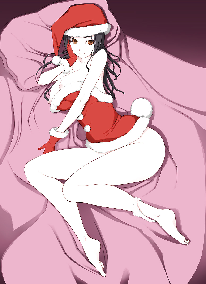 Anime style: hot legs and feet in Christmas outfit #39971347