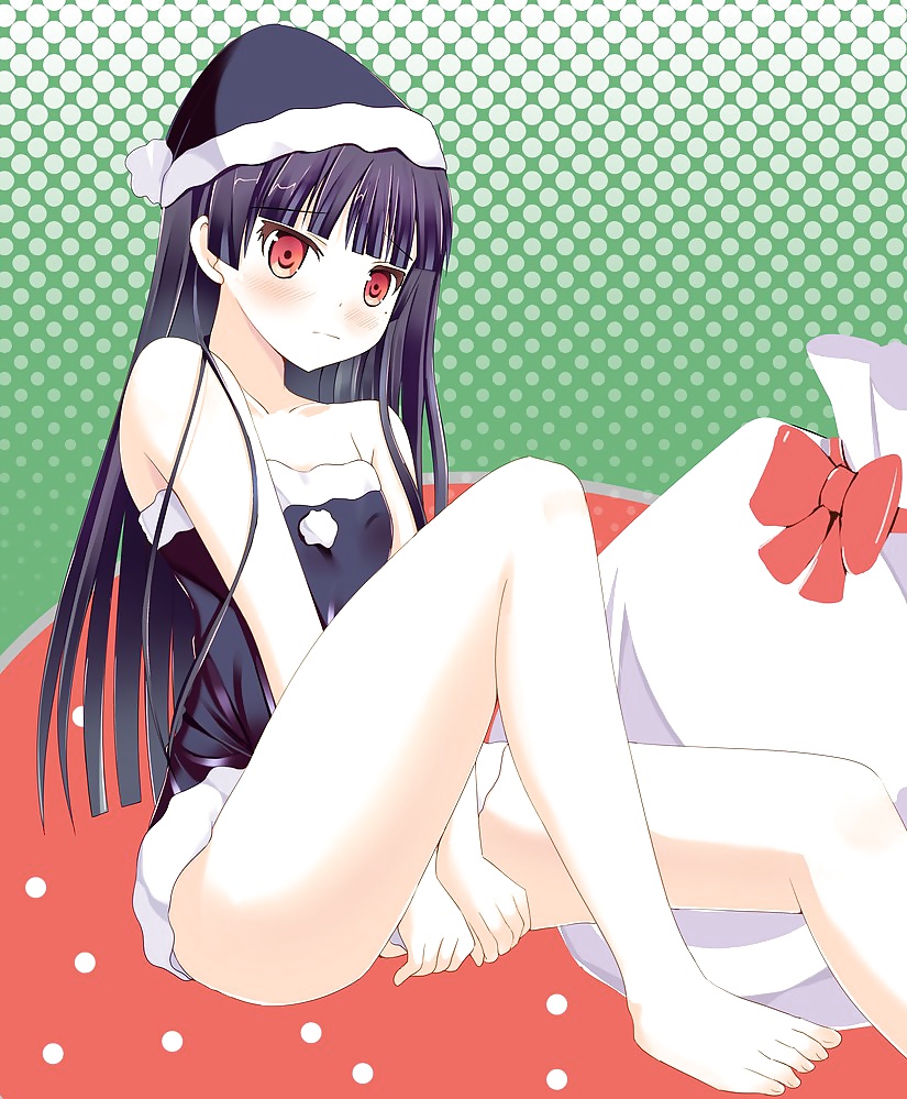 Anime style: hot legs and feet in Christmas outfit #39971412