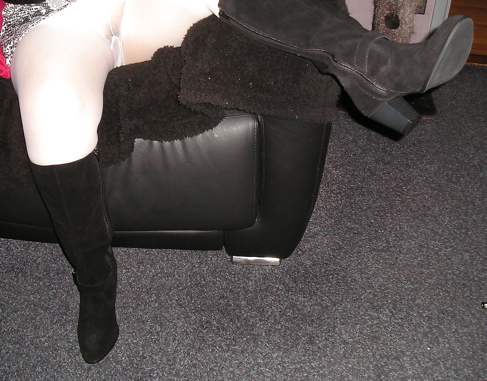 My girlfriend wearing white tights pantyhose and boots #39545076