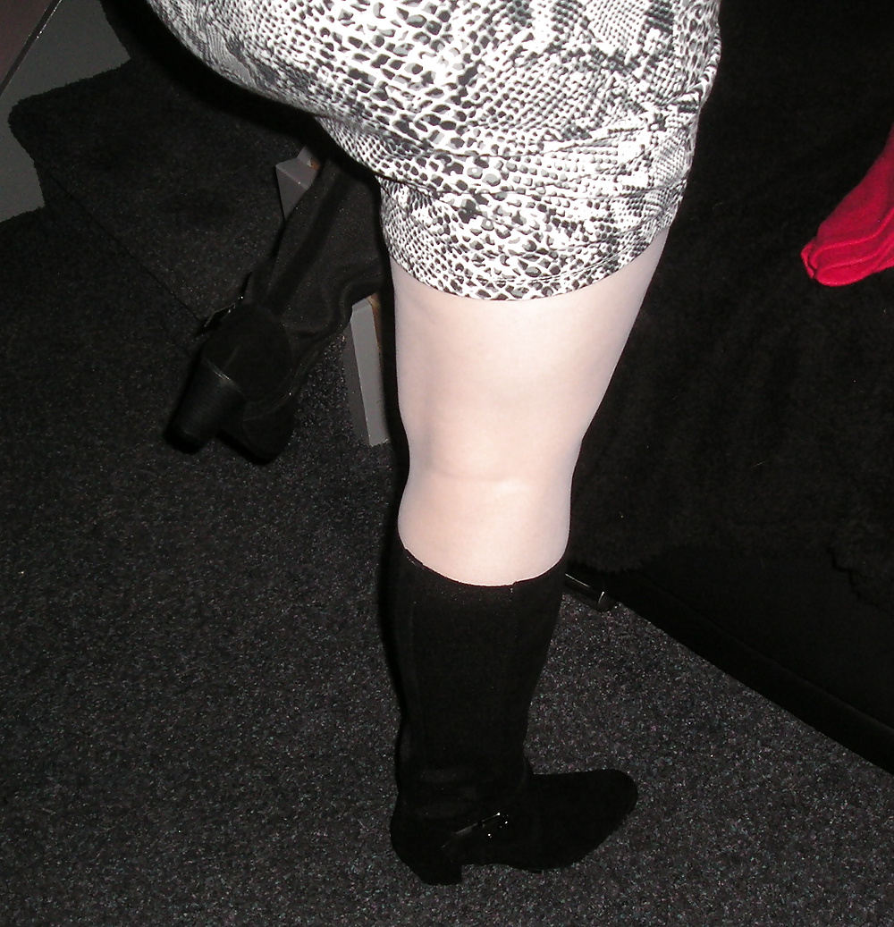 My girlfriend wearing white tights pantyhose and boots #39545098