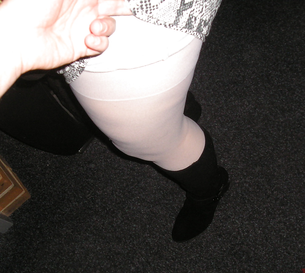 My girlfriend wearing white tights pantyhose and boots #39545132