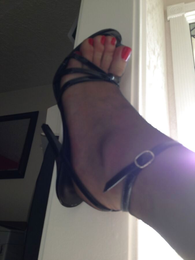 Granny nylon feet red nails #25790443