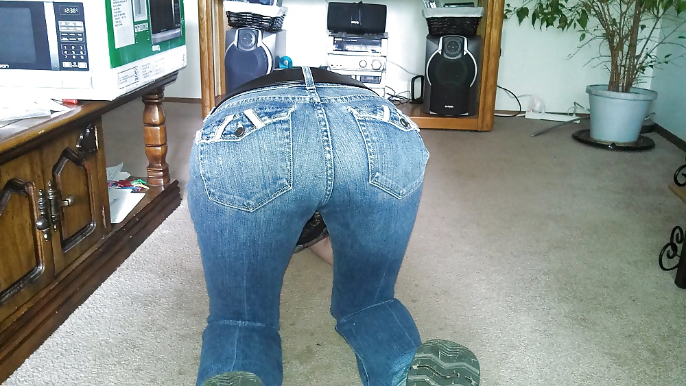 My wife's Hot Ass in Tight get your cock hard Jeans. #40124344