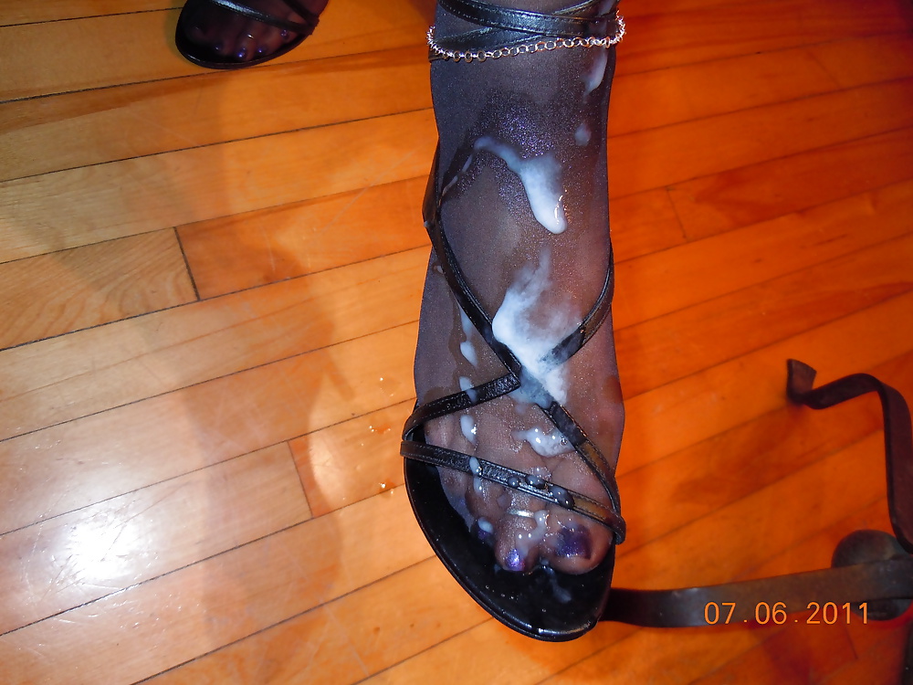 Footjob and huge cumshot on nylon feet and heels #39658638