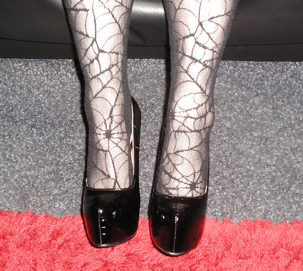 My girlfriend wearing black lace  tights pantyhose #25741426