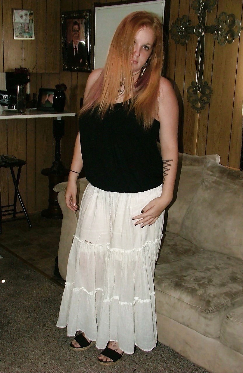 Redhead in white skirt,shows Big Pussy Lips (foot fetish) #35346416