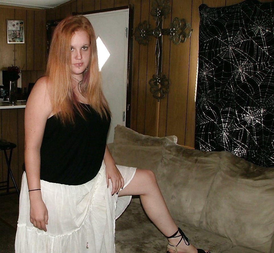 Redhead in white skirt,shows Big Pussy Lips (foot fetish) #35346423