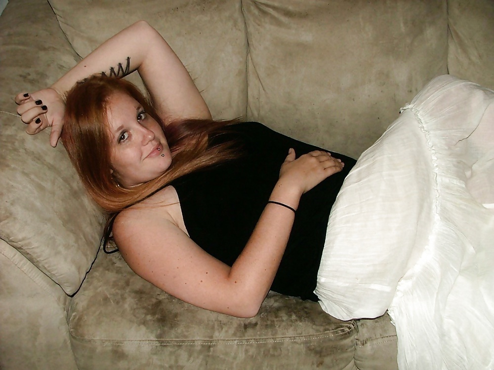 Redhead in white skirt,shows Big Pussy Lips (foot fetish) #35346435