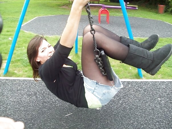 Babes in pantyhose-girl on a swing. #23563113