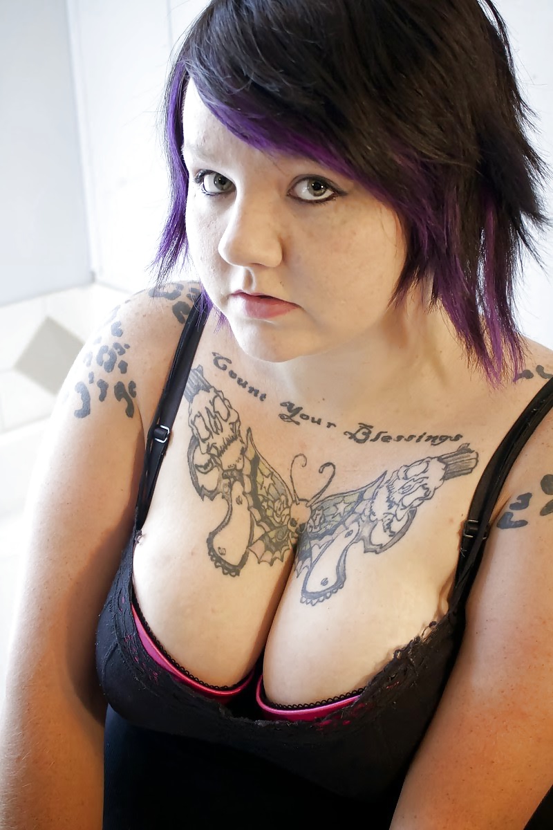 Gorgeous BBW! Short Purple Hair & Tats - Bath Time #39407715