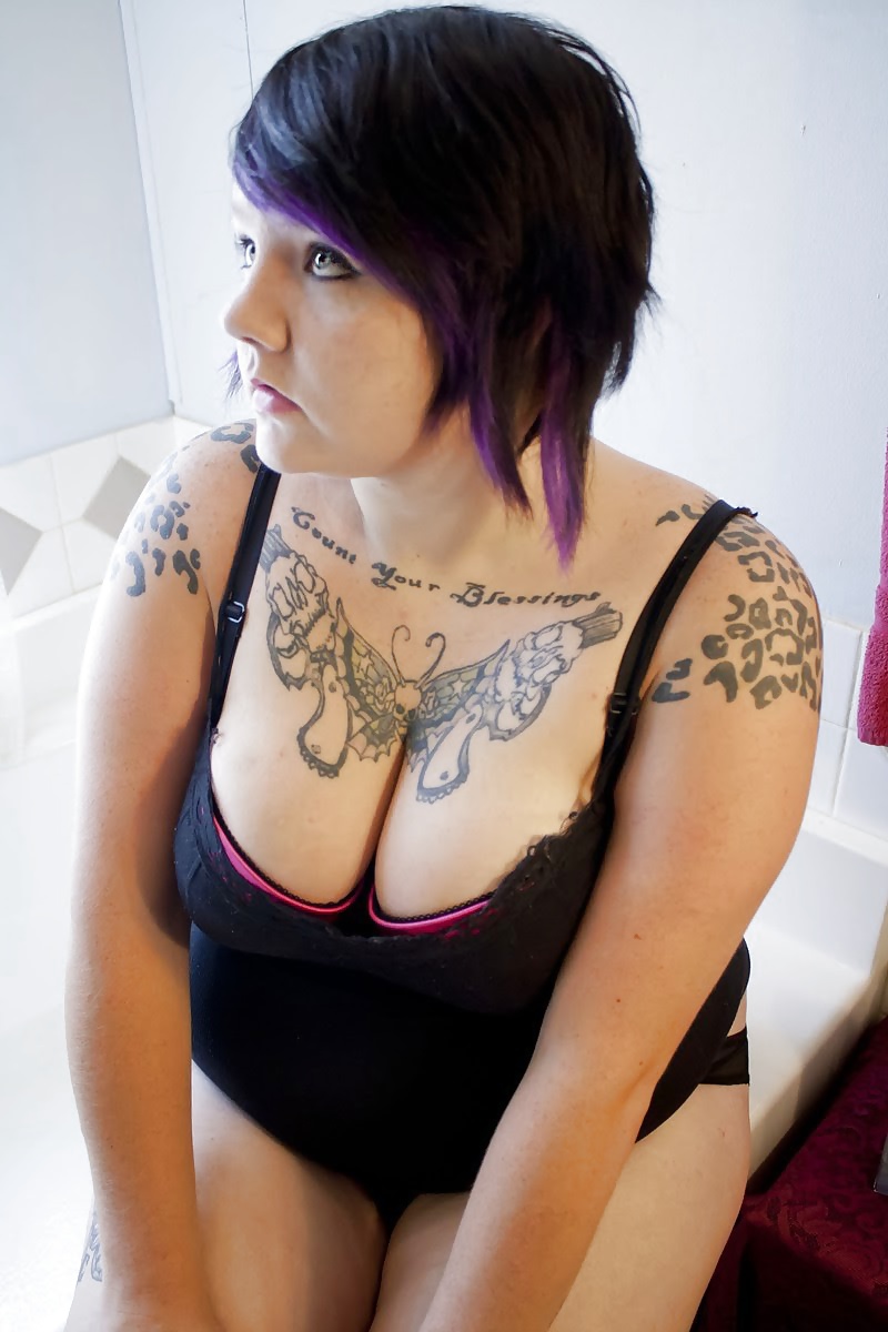 Gorgeous BBW! Short Purple Hair & Tats - Bath Time #39407720