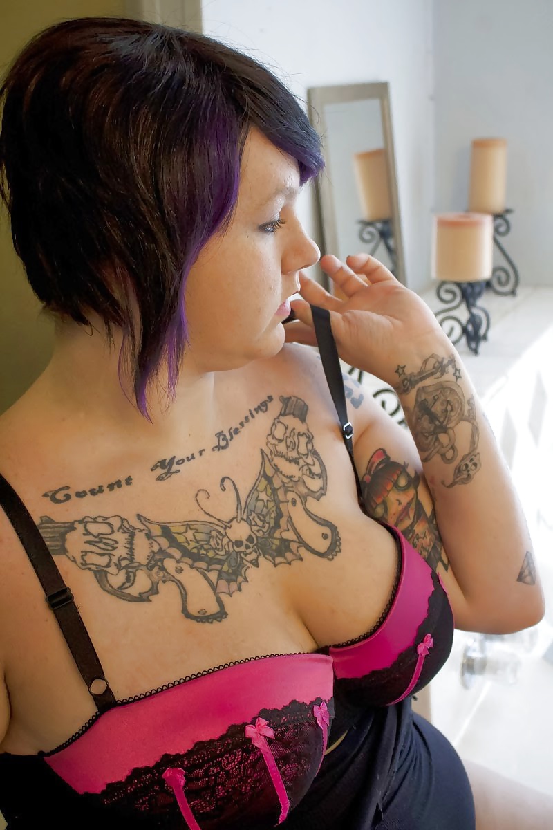 Gorgeous BBW! Short Purple Hair & Tats - Bath Time #39407740