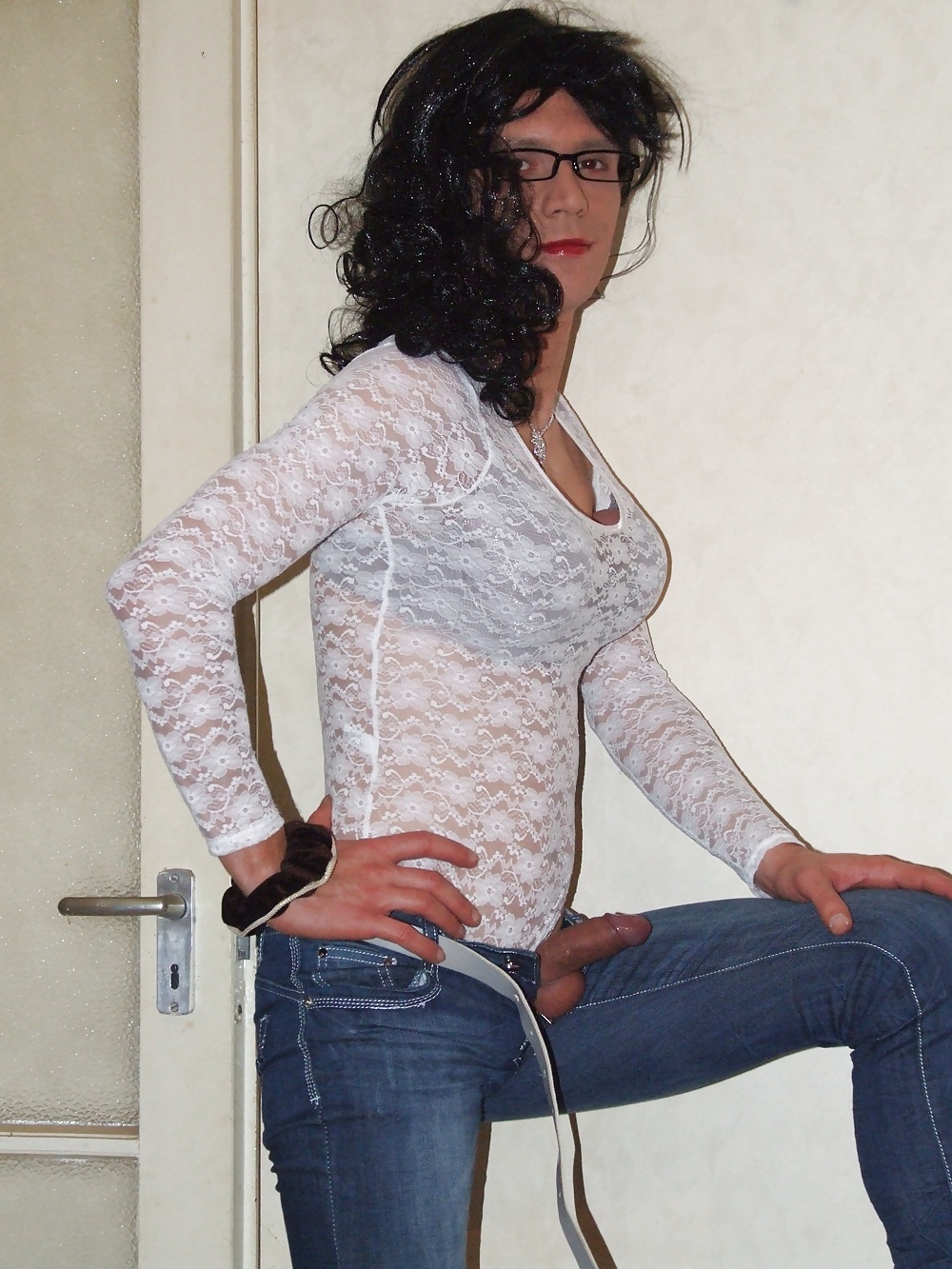 Amateur Transvestiten Yvette Schwarze Haare Großen Schwanz #29604500