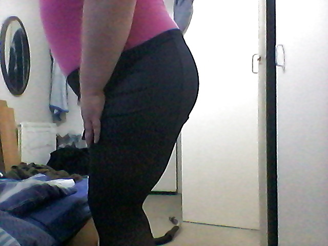 Black mini skirt, pantyhose and pink tight top #35522381
