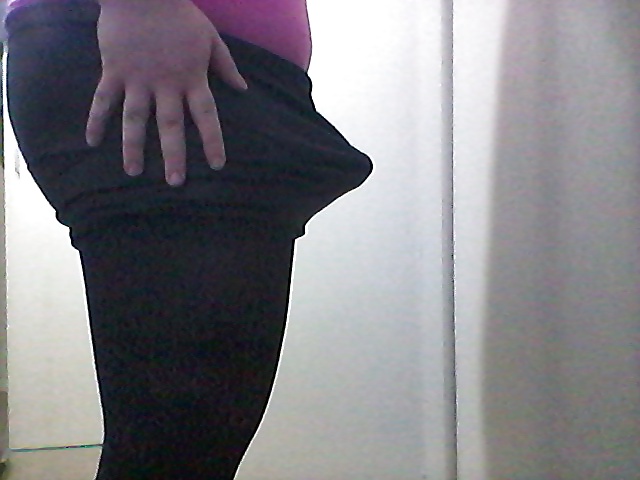 Black mini skirt, pantyhose and pink tight top #35522383