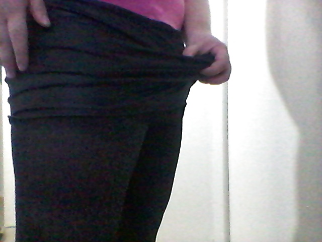 Black mini skirt, pantyhose and pink tight top #35522386