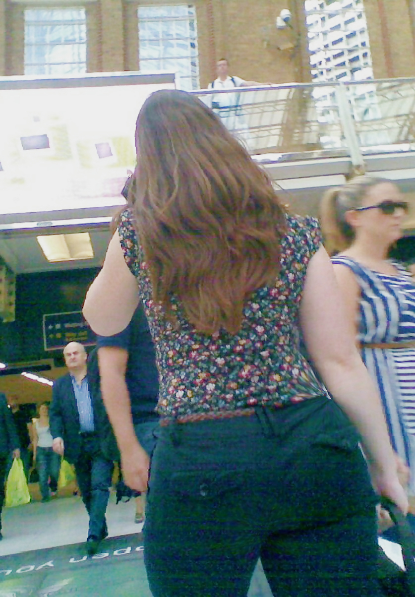 Sexy long haired brunette with BIG round ass in tight jeans #23267629