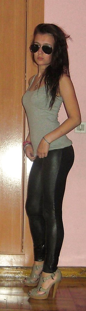 Wet-Look Spandex & Latex Leggings #4 #28210173