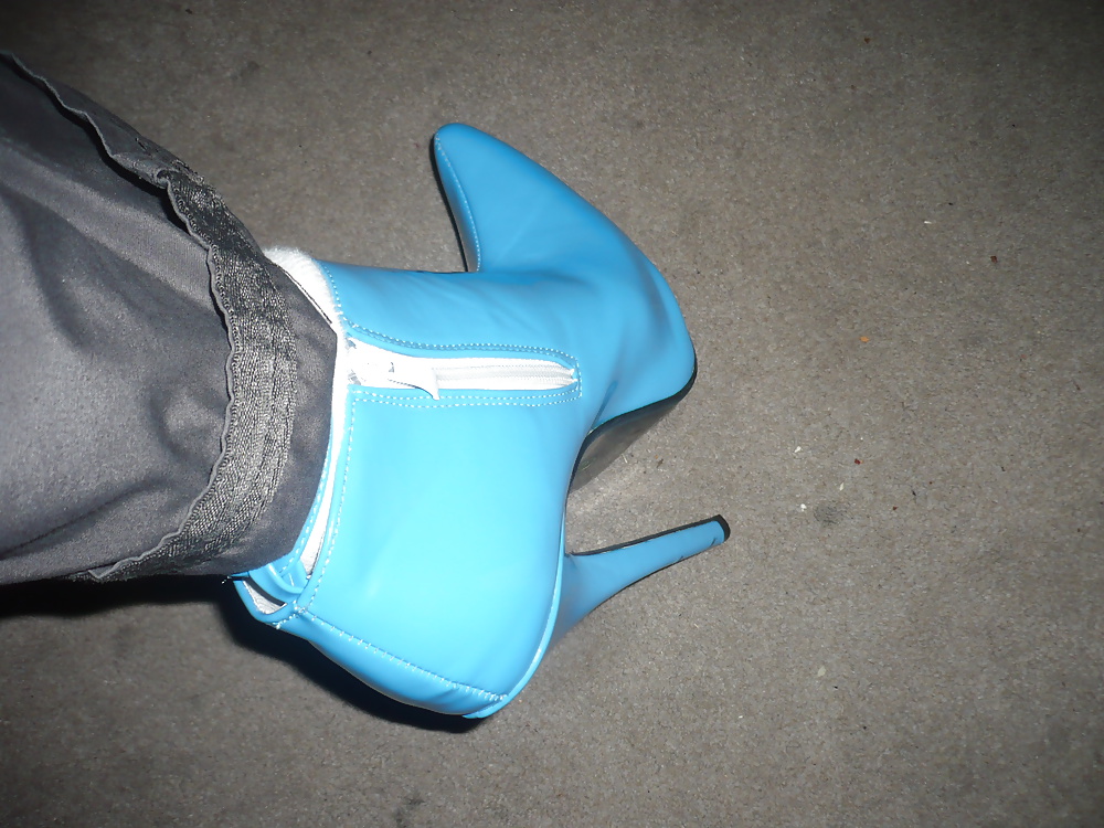 7 inch blue ankle boots with ankle strap #30438652